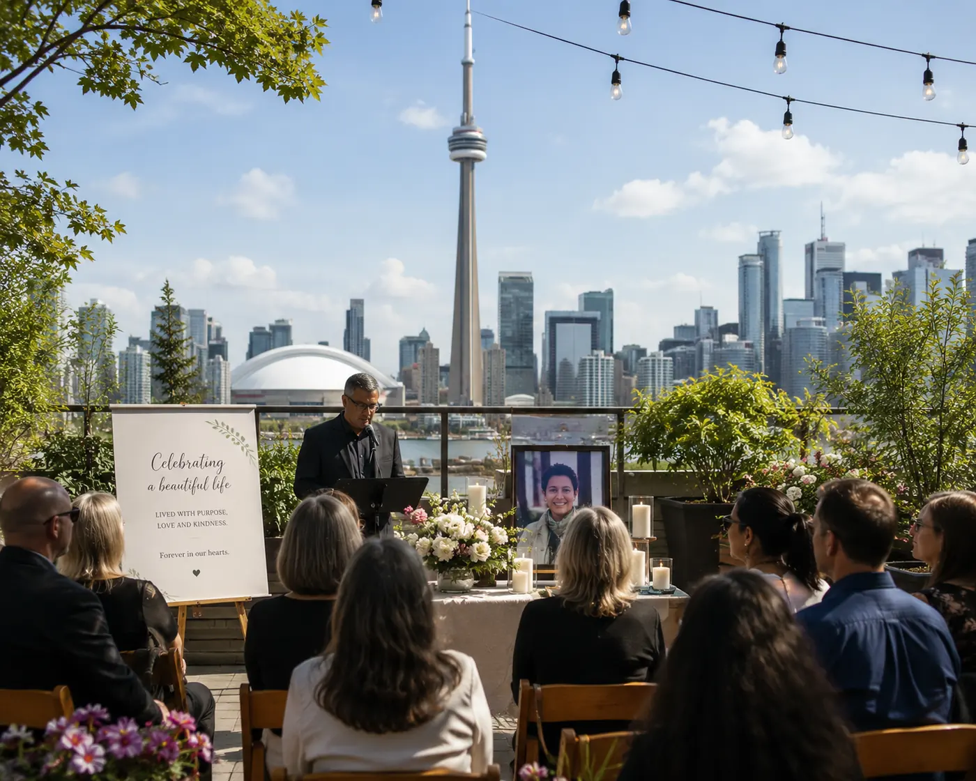Celebration of Life planning setup with tribute table in Toronto