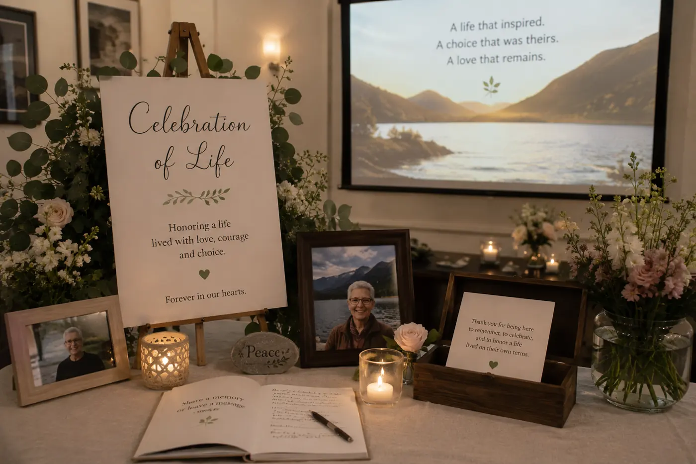 MAID Celebration of Life planning support with candles and flowers in Toronto